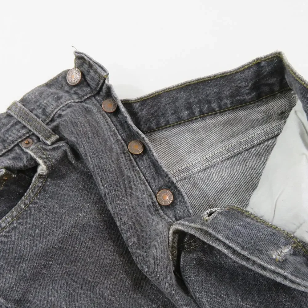 Levi's 501 Button Fly Jeans Charcoal Faded Black Denim Meas 27x30 Y2K